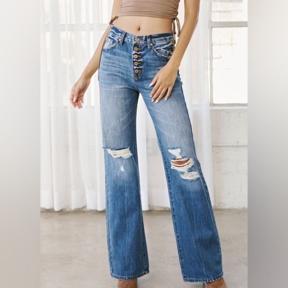 Kancan High Rise 90s Wide Leg Ripped Distressed Maurices